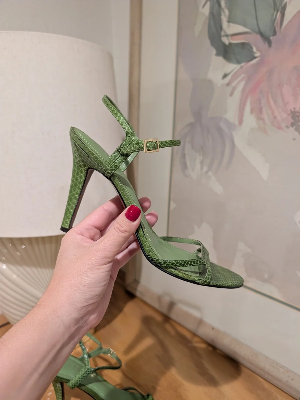 Lauren Ralph Lauren Green Croc-Embossed Strappy Heels